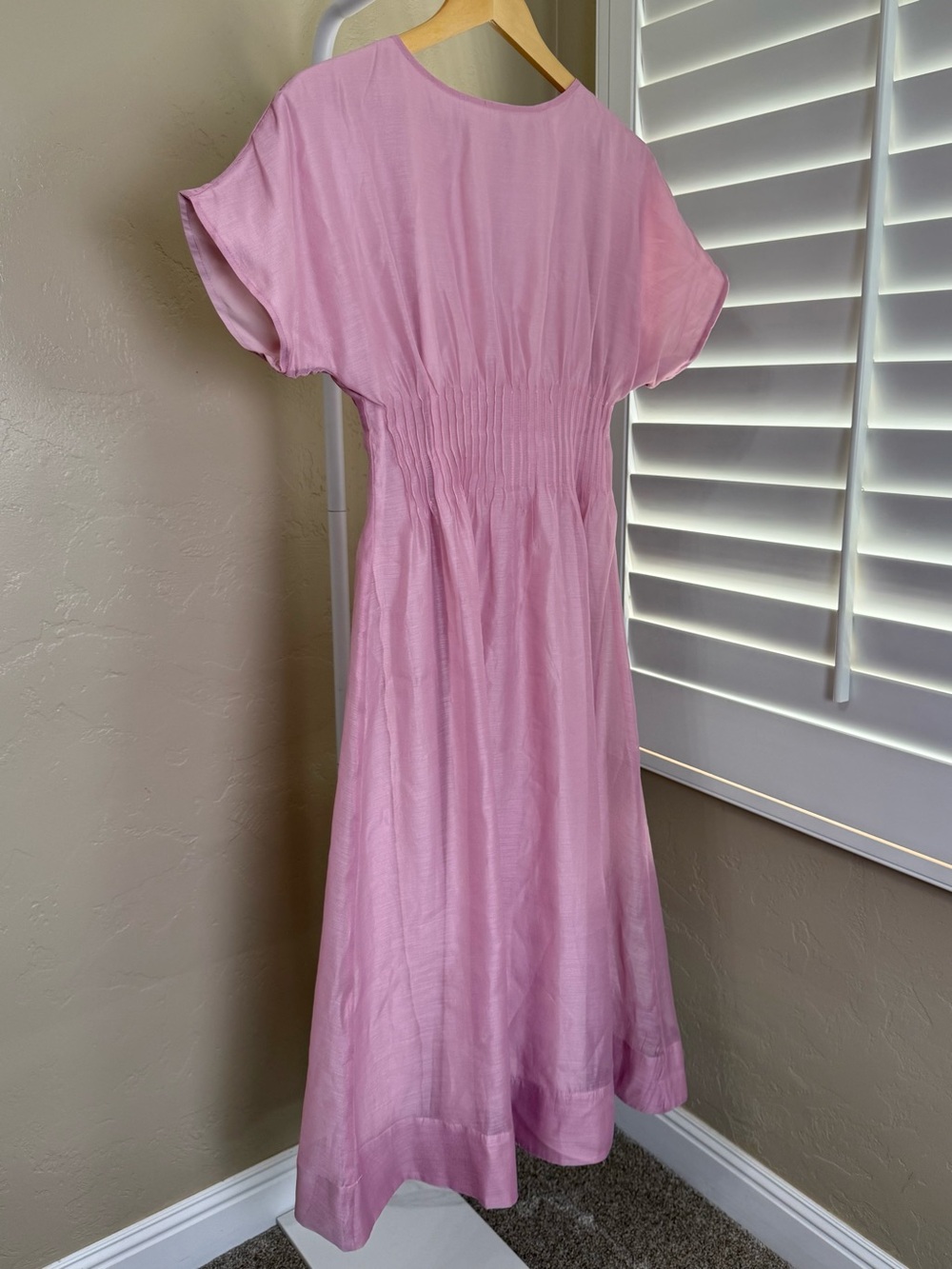 Commense Blush Pink Smocked-Waist Midi Dress - Picture 5 of 12